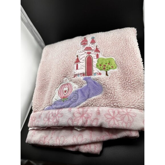 Disney Baby Cinderella Castle Pink Plush Satin Embroidered Crib Blanket READ - Picture 1 of 16